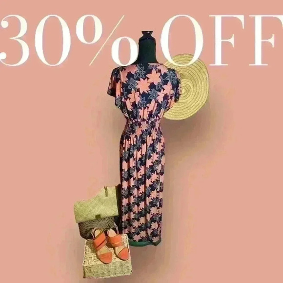 Beautiful Spring Floral Maxi Dress, VNeck, Ruffled Raglan Sleeves, size Large - Picture 2 of 6